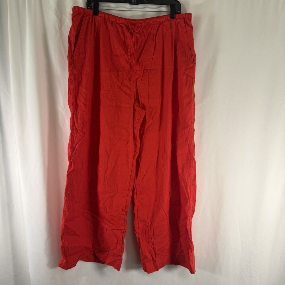 Athleta Linen Blend Pants Women's XL Red Pull On Drawstring High Rise Wide Leg